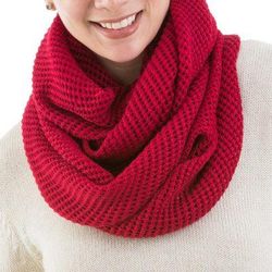 100% alpaca infinity scarf, 'Crimson Honeycomb'