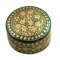Alluring Viridescence,'Green and Gold Papier Mache Decorative Box from India'
