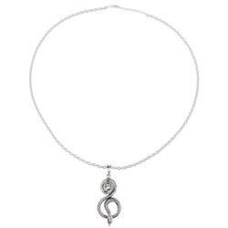 Serpent Swirl,'Serpentine Snake Sterling Silver Pendant Necklace from India'
