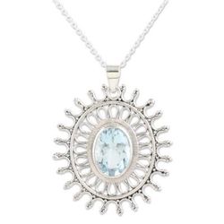 Iridescent Sun,'6-Carat Blue Topaz Pendant Necklace from India'