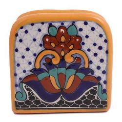Zacatlan Flowers,'Hand-Painted Ceramic Napkin Holder from Mexico'