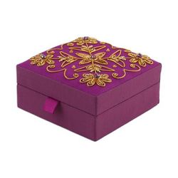 Purple Glamour,'Purple Cotton Covered Wood Decorative Box with Embroidery'