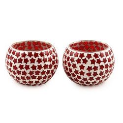 Burning Stars,'Red Star Glass Mosaic Tealight Holders (Pair)'