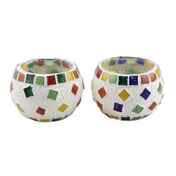 Dancing Diamonds,'Glass Mosaic Tealight Candleholders (Pair)'