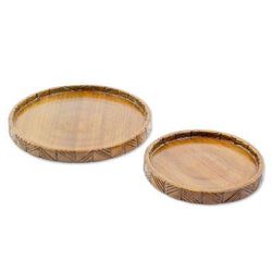 Natural Circles,'Hand Carved Conacaste Wood Trays (Pair) from Guatemala'