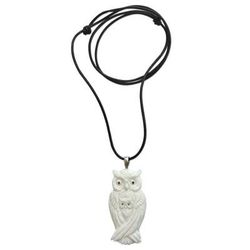 White Owl Family,'Artisan Crafted Owl Family Pendant on Leather Cord Necklace'