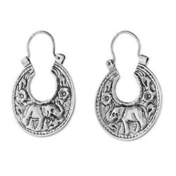 'Elephant-Themed Sterling Silver Hoop Earrings from Thailand'