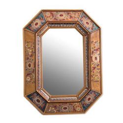 Colonial Majesty,'Floral Reverse-Painted Glass Wall Mirror from Peru'