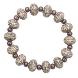 Kindness,'Sese Wood and Recycled Plastic Beaded Stretch Bracelet'