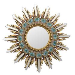 'Bronze Gilded Reverse-Painted Glass Wood Wall Mirror'