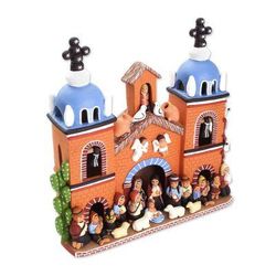 Christmas in the Stone Church,'Handcrafted Peruvian Signed Ceramic Christmas Nativity Scene'