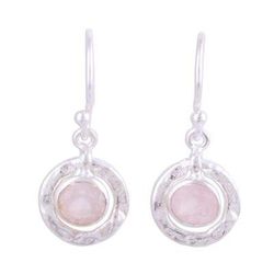 Dawning Charm,'Rose Quartz Earrings in Textured Sterling Silver'