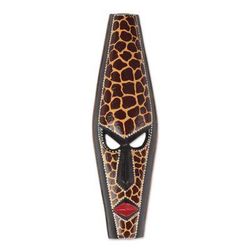 Graceful Giraffe,'Wooden African Mask with Giraffe Motifs from Ghana'