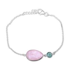 Crystal Shimmer,'Sterling Silver Rose Quartz and Aventurine Pendant Bracelet'