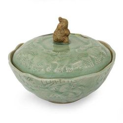 Celadon ceramic lidded bowl, 'Sawasdee'