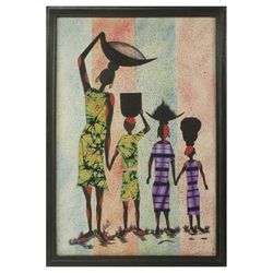 'Working Together II' African Painting Batik and Calico Signed and Framed