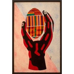 Hand and Egg II,'African Kente Cloth Wall Collage'