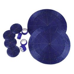 Elegance in Blue,'Glass Beaded Table Setting in Blue from India (12 Piece)'