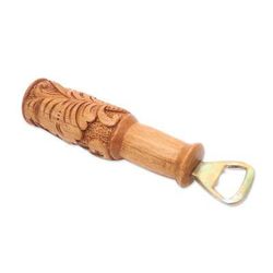 Bottles Up,'Hand Carved Wood Bottle Opener with Leaf Motif from Bali'