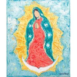 Saint Mary,'Signed Oil and Acrylic Virgin Mary Painting'