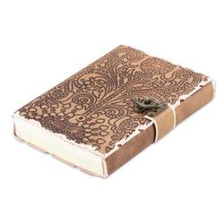 Daily Thoughts,'Embossed Cotton and Leather Peacock-Motif Journal'