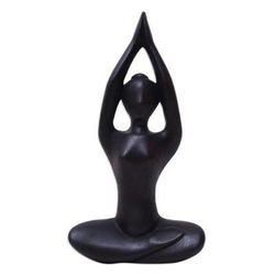 The Sky,'Hand-Carved Suar Wood Meditation Sculpture in Brown'