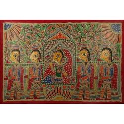 'Wedding Procession' - Natural Dyes on Handmade Paper Madhubani Painting