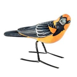 Altamira Oriole,'Handcrafted Posable Ceramic Altamira Oriole Figurine'