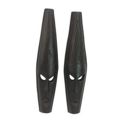 Ashanti wood masks, 'Fighting Spirit' (pair) - Ashanti Wood Masks