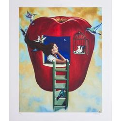 The Third Voyage,'Signed Surrealist Print of a Girl in an Apple from Mexico'