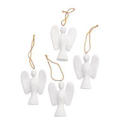 Silent Angels,'White Wood Angel Ornaments from Bali (Set of 4)'