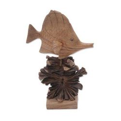 Tang Fish,'Hand-Carved Jempinis Wood Swimming Tang Fish Sculpture'