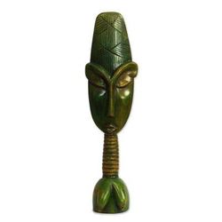 Green Fante,'Green Sese Wood Fante Fertility Doll Sculpture from Ghana'