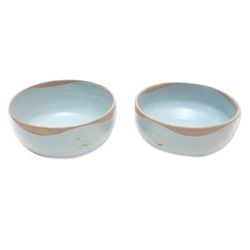Blue Bounty,'Rustic Ceramic Bowls from Java (Pair)'