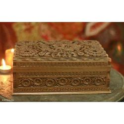 Walnut wood jewelry box, 'Lavish Garden' - Floral Wood Jewelry Box