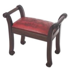 Majestic Seat,'Mohena Wood and Red Leather Bench from Peru'