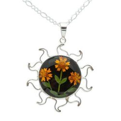 Sunny Sunflowers,'Natural Flower Sunflower Pendant Necklace from Mexico'