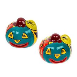 'Jack-O-Lantern Talavera Ceramic Tealight Holders (Pair)'