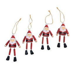 Dancing Santas,'Dangling Wood Santa Ornaments from Bali (Set of 4)'