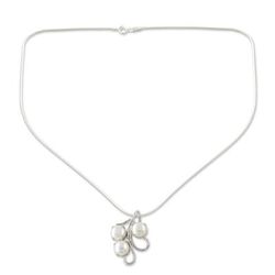 'Angelic Trio' - Unique Bridal Jewelry Sterling Silver Pearl Necklace