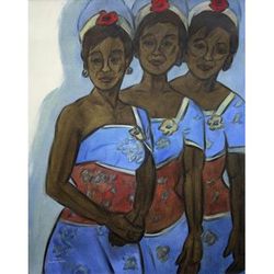 Backstage Dancers,'Original Balinese Dance Theme Portrait in Shades of Blue'
