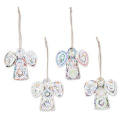 'Set of 4 Handcrafted Eco-Friendly Angel Ornaments from India'