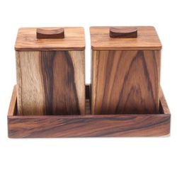 Teak Treasure,'Teak Wood Decorative Boxes from Thailand (Pair)'