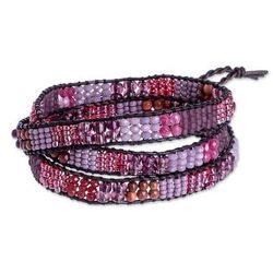Earth Rose,'Glass Bead Braided Bracelet in Tones of Rose and Brown'
