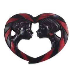 Passionate Lovers,'Romantic Sese Wood Wall Sculpture from Ghana'