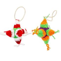 Piñata Cheer,'Hand Crocheted Colorful Piñata Ornaments (Pair)'