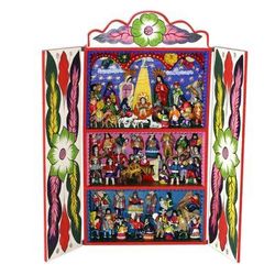 Andean Bullfight,'Hand Crafted Andean Wood Bullfight Retablo'