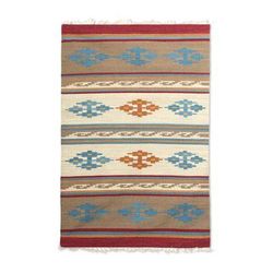 Garden's Warmth,'Artisan Handwoven Geometric Dhurrie Rug from India (4x6)'