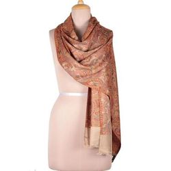 Acanthus Garden,'Leaf and Floral Motif Jacquard Modal Shawl from India'