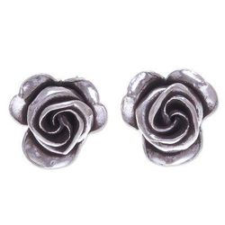 First Rose,'Thai Karen Hill Tribe Silver Flower Stud Earrings'
